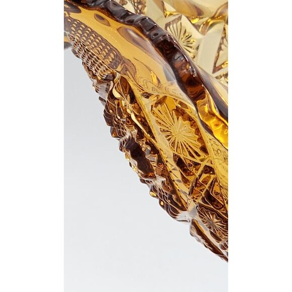 Daisy & Button Crimped Tall Compote Amber Imperial Glass Ohio 7" Tall VTG 1970's - Picture 10 of 16